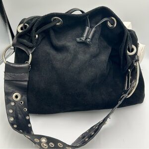 LR Leatherock Hobo Shoulder Bag Embellished Metal Black Buckle Purse Handbag